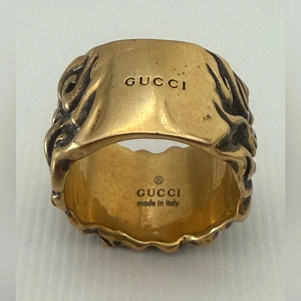GUCCI Lion Hair Rhinestone Gold Tone Ring - Picture 6 of 9